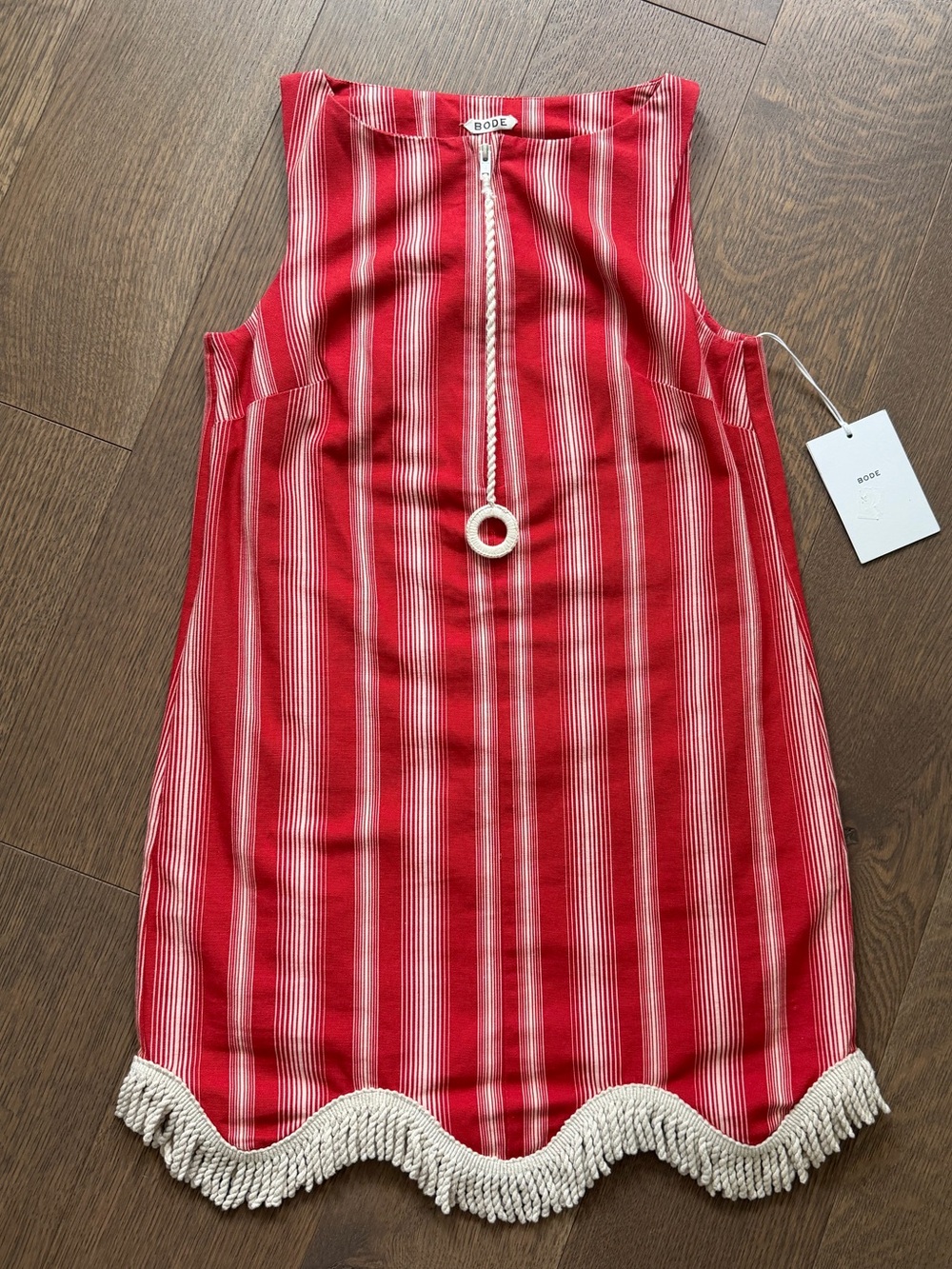 Red Striped Fringe Hem Shift Dress - Picture 11 of 16